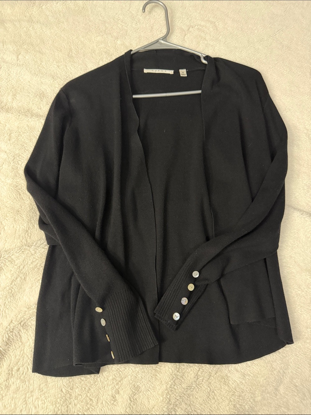 Cyrus Black Open-Front Cardigan with Button Cuffs